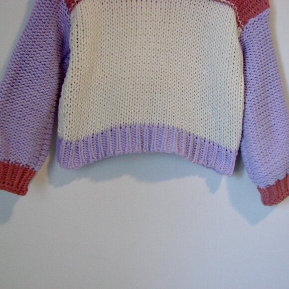 Dreams Chunky Knit Sweater Colourblock Purple Pink Cream Mock Neck Size Small - Picture 12 of 12